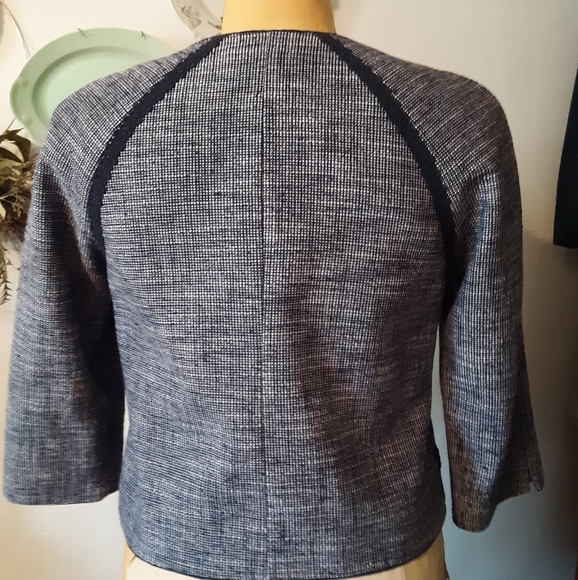 J Crew Navy & White Checked Cotton Cropped Jacket - Picture 7 of 10